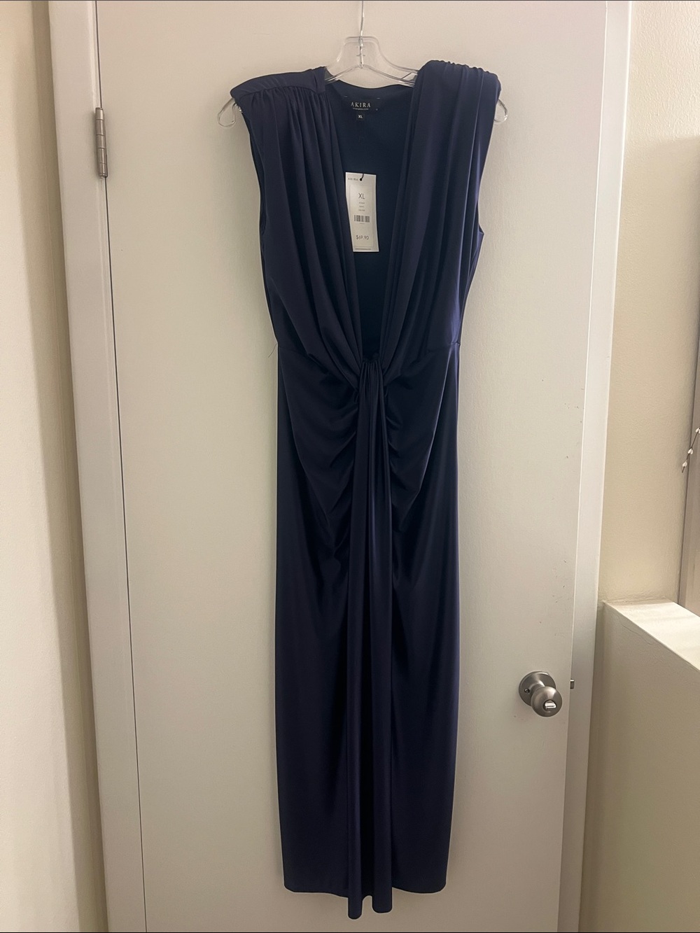 AKIRA Navy Knot-Front Maxi Dress